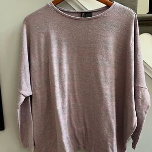 Bisou Bisou Lavender & Silver Metallic Stripe Bishop Sleeve Sweater sz S